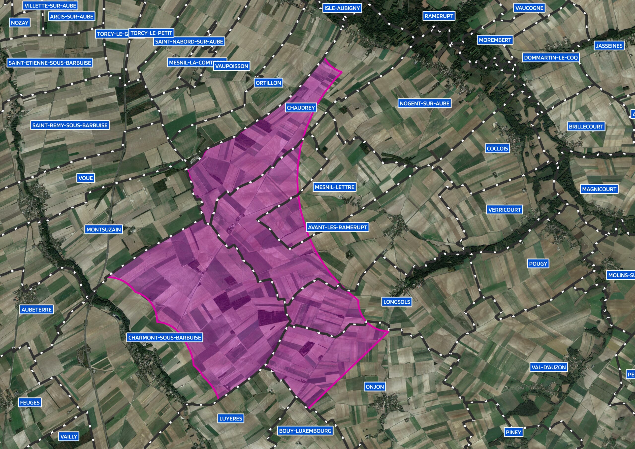 Projet Côtes de l'Aube - Vue satellite